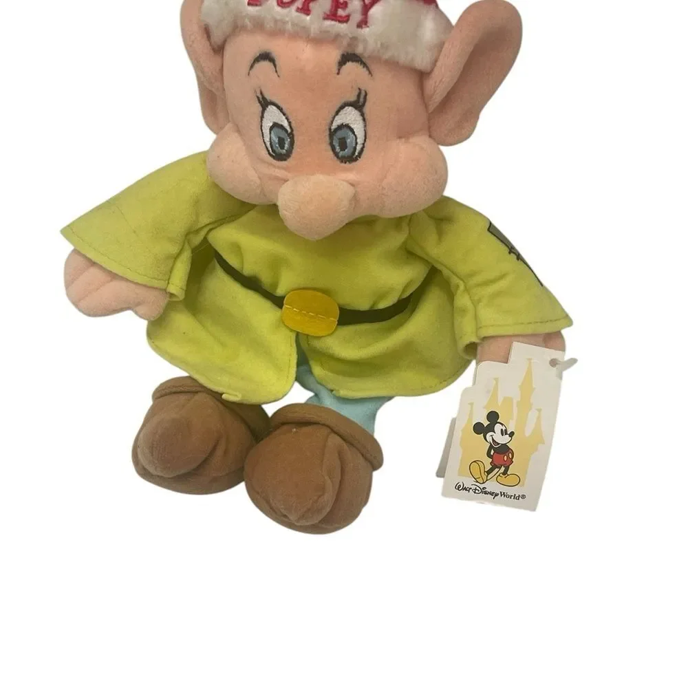 Disney Christmas Santa Holiday DOPEY Bean Bag Plush Snow White & Seven Dwarfs